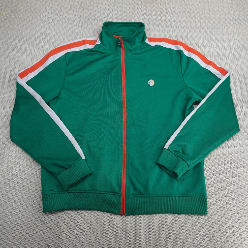 WT02 Track Jacket Mens Extra Large Green Orange Full Zip Embroidered Logo